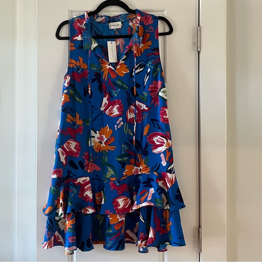 Sugarlips Blue Ruffle Trim Dress